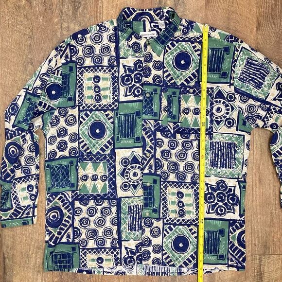 Vintage 90s Pierre Cardin Men’s Geometric Psychedelic Retro Long Sleeve Shirt XL - Picture 7 of 8